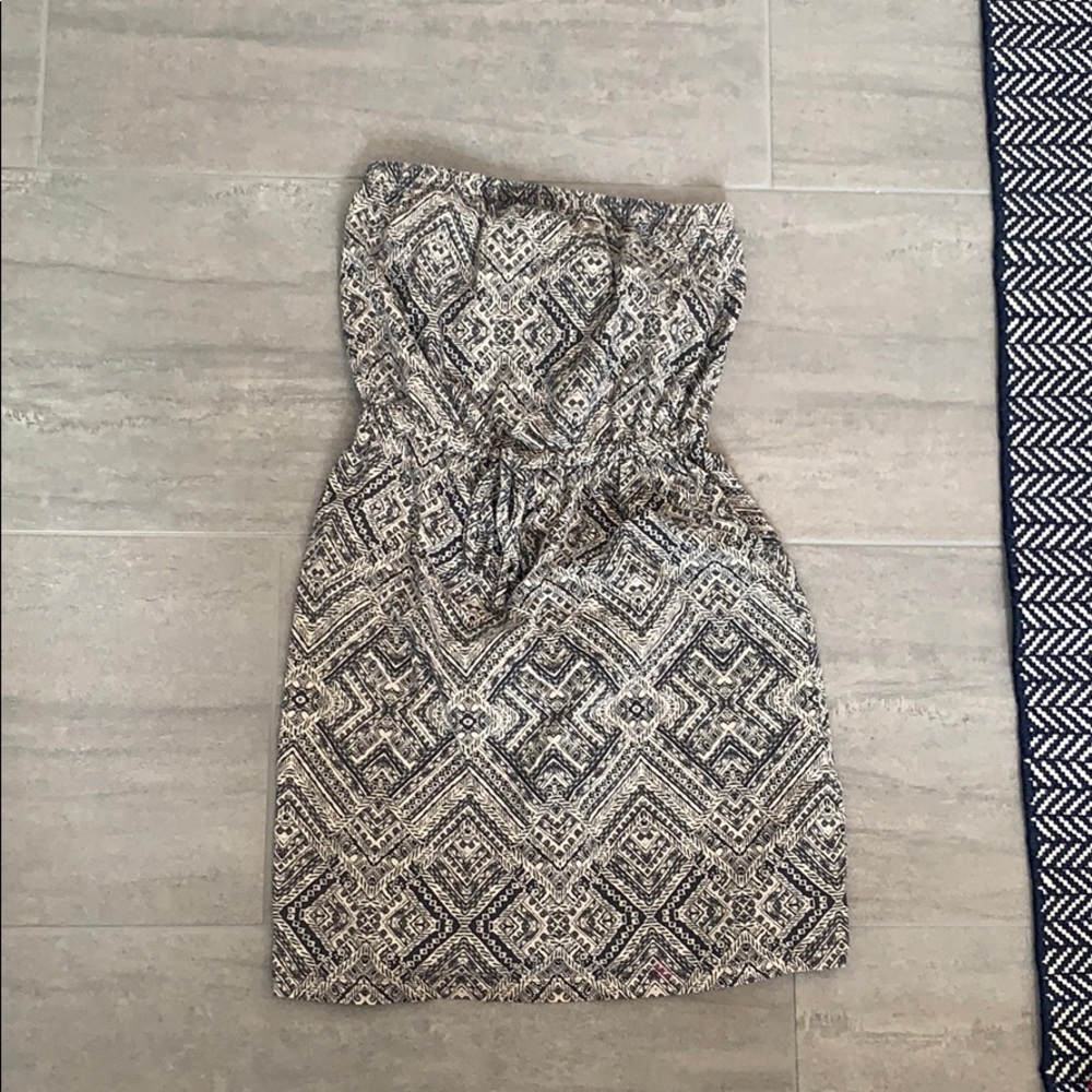 Strapless Dress, gray and white print